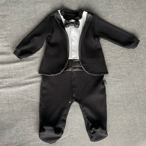 Lilax Baby Boy Gentleman Tuxedo Footie Christmas Holiday Outfit with Bow Tie
